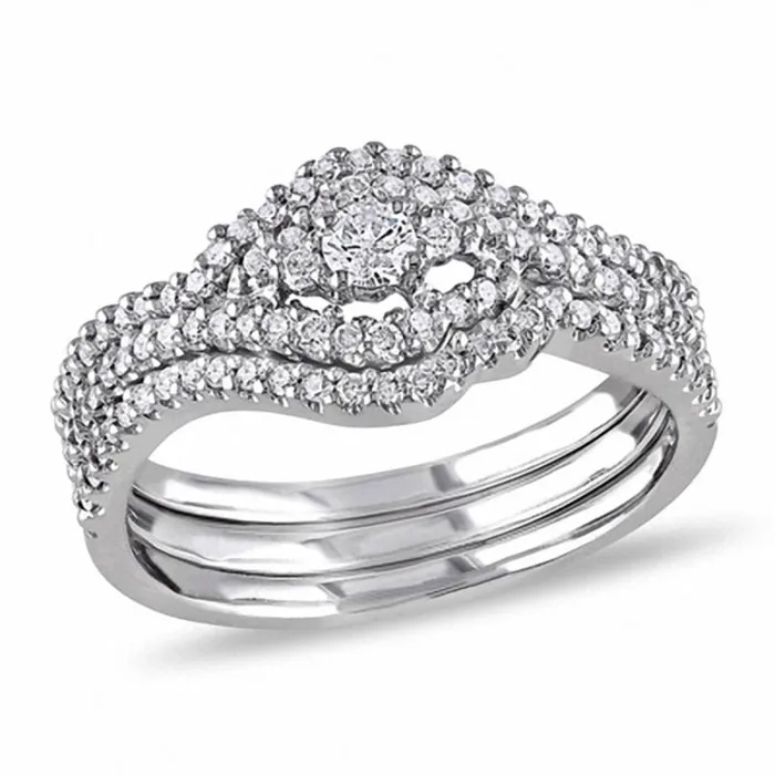 12 CT Diamond Swirl Three Piece Bridal Engagement Ring Set in 14K White Gold Goldiacom Rings 12 CT Diamond Swirl Three Piece Bridal Engagement Ring Set in 14K White Gold Goldiacom Rings