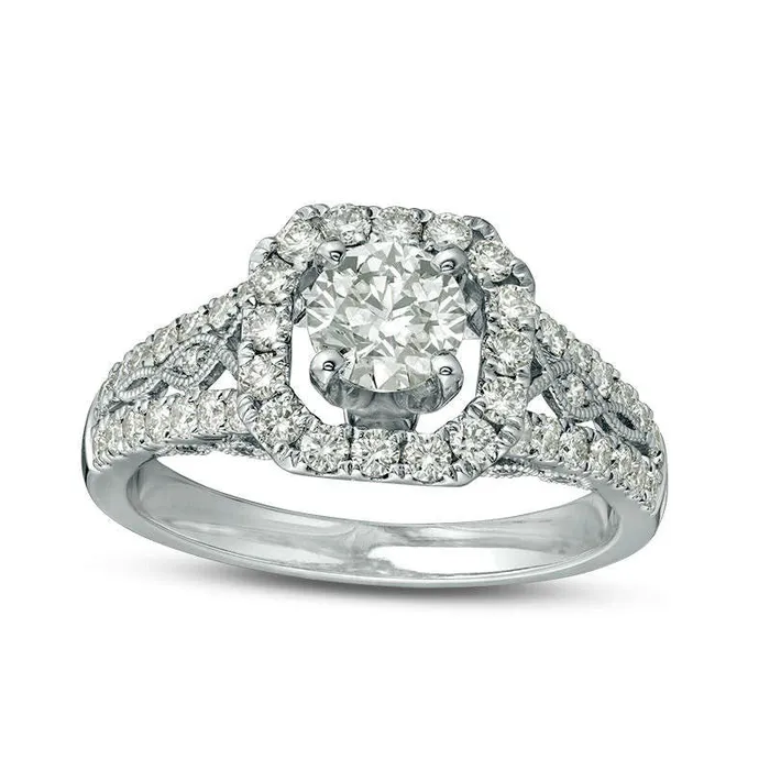 125 CT TW Natural Diamond Cushion Frame Twist Antique VintageStyle Engagement Ring in Solid 14K White Gold Goldia Rings 125 CT TW Natural Diamond Cushion Frame Twist Antique VintageStyle Engagement Ring in Solid 14K White Gold Goldia Rings