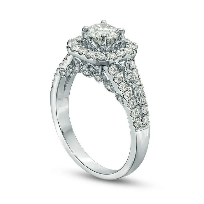 125 CT TW Natural Diamond Cushion Frame Twist Antique VintageStyle Engagement Ring in Solid 14K White Gold Goldia Rings 125 CT TW Natural Diamond Cushion Frame Twist Antique VintageStyle Engagement Ring in Solid 14K White Gold Goldia Rings