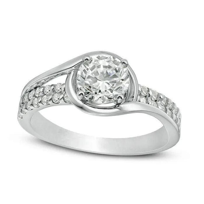 125 CT TW Natural Diamond Double Row Bypass Engagement Ring in Solid 18K White Gold ISI2 Goldia Rings 125 CT TW Natural Diamond Double Row Bypass Engagement Ring in Solid 18K White Gold ISI2 Goldia Rings