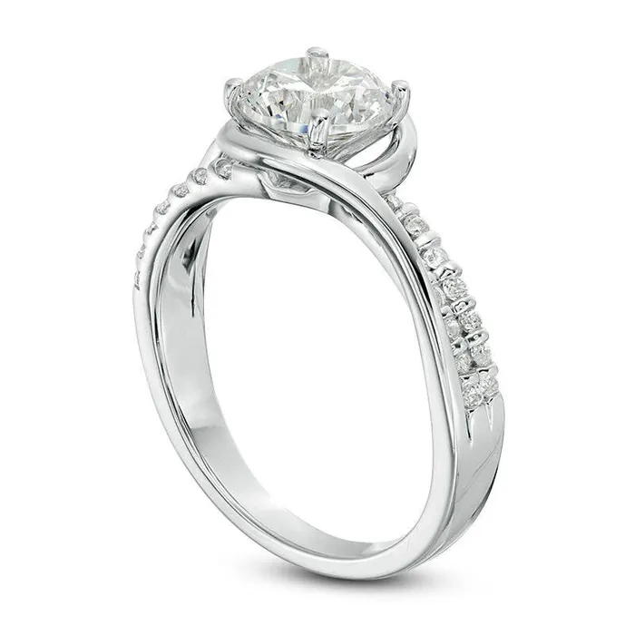 125 CT TW Natural Diamond Double Row Bypass Engagement Ring in Solid 18K White Gold ISI2 Goldia Rings 125 CT TW Natural Diamond Double Row Bypass Engagement Ring in Solid 18K White Gold ISI2 Goldia Rings