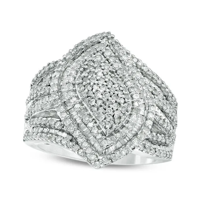 15 CT TW Composite Natural Diamond Flame Wave Ring in Solid 10K White Gold Goldia Rings 15 CT TW Composite Natural Diamond Flame Wave Ring in Solid 10K White Gold Goldia Rings