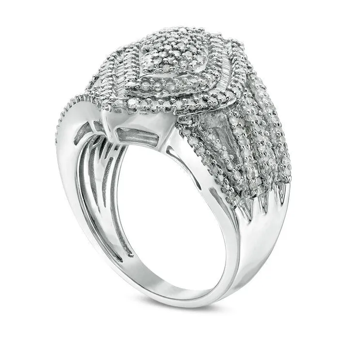 15 CT TW Composite Natural Diamond Flame Wave Ring in Solid 10K White Gold Goldia Rings 15 CT TW Composite Natural Diamond Flame Wave Ring in Solid 10K White Gold Goldia Rings