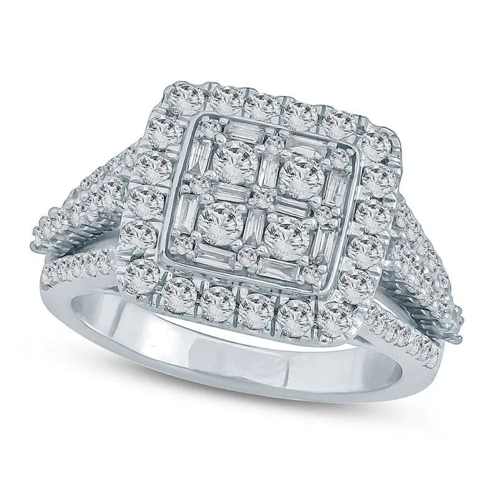 15 CT TW Composite Natural Diamond Square Frame MultiRow Engagement Ring in Solid 10K White Gold Goldia Rings 15 CT TW Composite Natural Diamond Square Frame MultiRow Engagement Ring in Solid 10K White Gold Goldia Rings