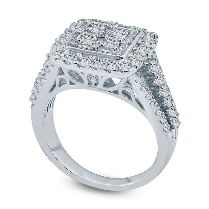 15 CT TW Composite Natural Diamond Square Frame MultiRow Engagement Ring in Solid 10K White Gold Goldia Rings 15 CT TW Composite Natural Diamond Square Frame MultiRow Engagement Ring in Solid 10K White Gold Goldia Rings