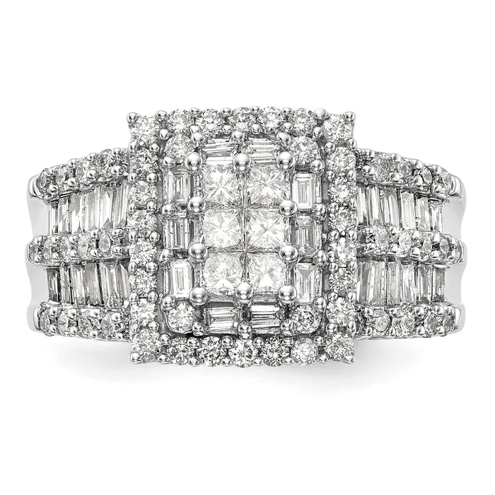 150ct CZ Solid Real 14K White Gold Complete Cluster Engagement Ring Goldia Rings