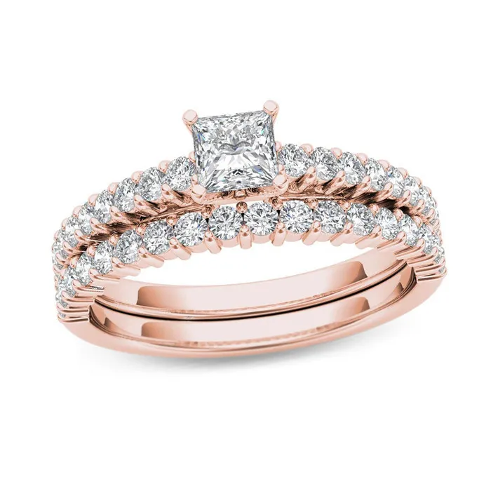1 CT TW PrincessCut Diamond Bridal Engagement Ring Set in 14K Rose Gold Goldiacom Rings 1 CT TW PrincessCut Diamond Bridal Engagement Ring Set in 14K Rose Gold Goldiacom Rings