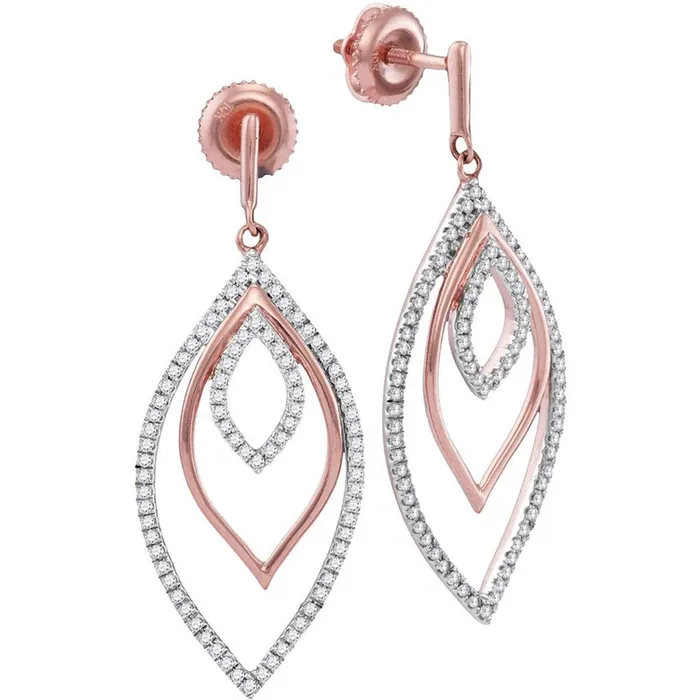 10k Rose Gold Round Diamond Triple Nested Oval Dangle Earrings 12 Cttw gndatlanta Earrings 10k Rose Gold Round Diamond Triple Nested Oval Dangle Earrings 12 Cttw gndatlanta Earrings