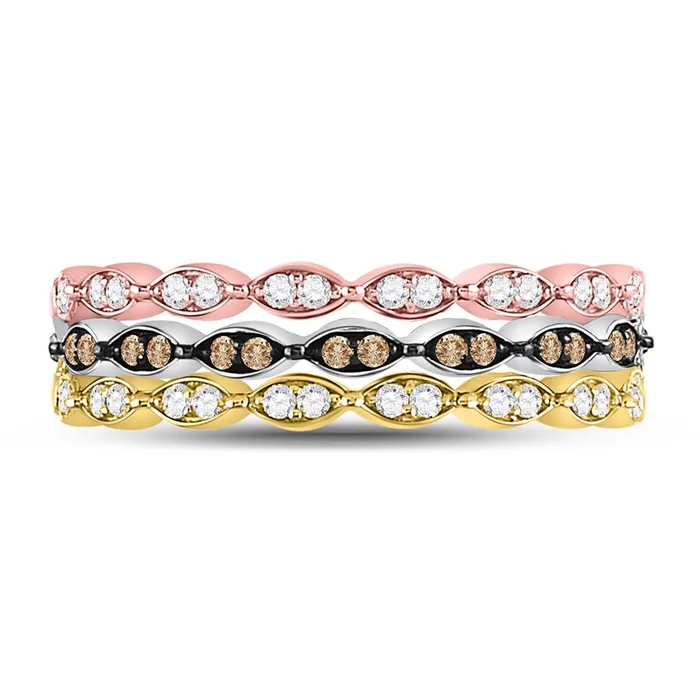 10k TriTone Gold Round Brown Diamond Convertible Band Ring 38 Cttw gndatlanta Rings