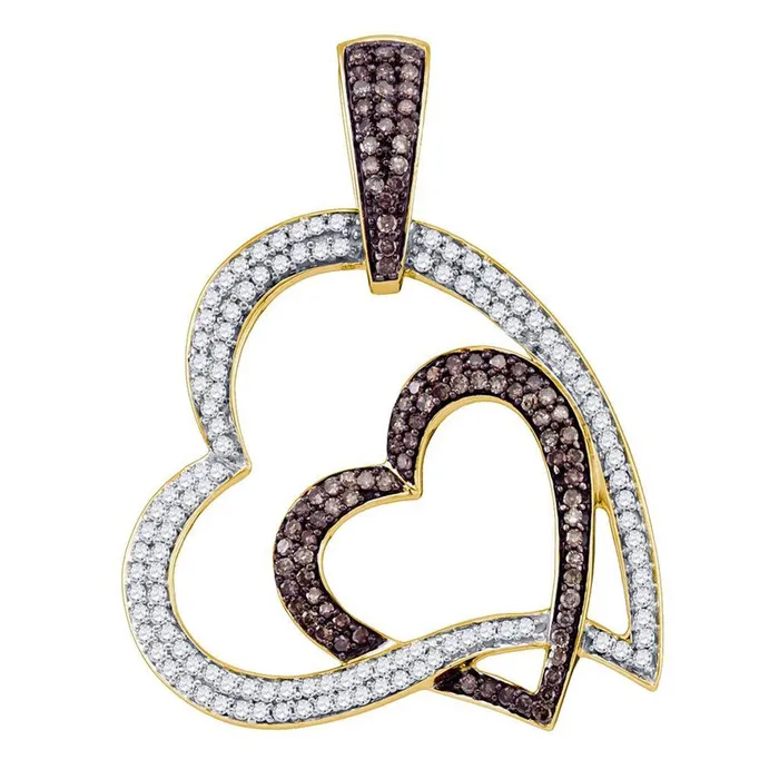 10k Yellow Gold Brown Diamond Double Heart Pendant 1 Cttw gndatlanta Necklaces 10k Yellow Gold Brown Diamond Double Heart Pendant 1 Cttw gndatlanta Necklaces