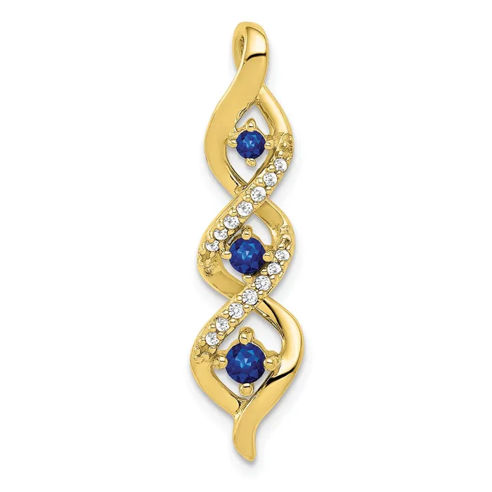10K Yellow Gold Real Diamond and 26 Sapphire 3stone Twisted Chain Slide Goldia Necklaces 10K Yellow Gold Real Diamond and 26 Sapphire 3stone Twisted Chain Slide Goldia Necklaces