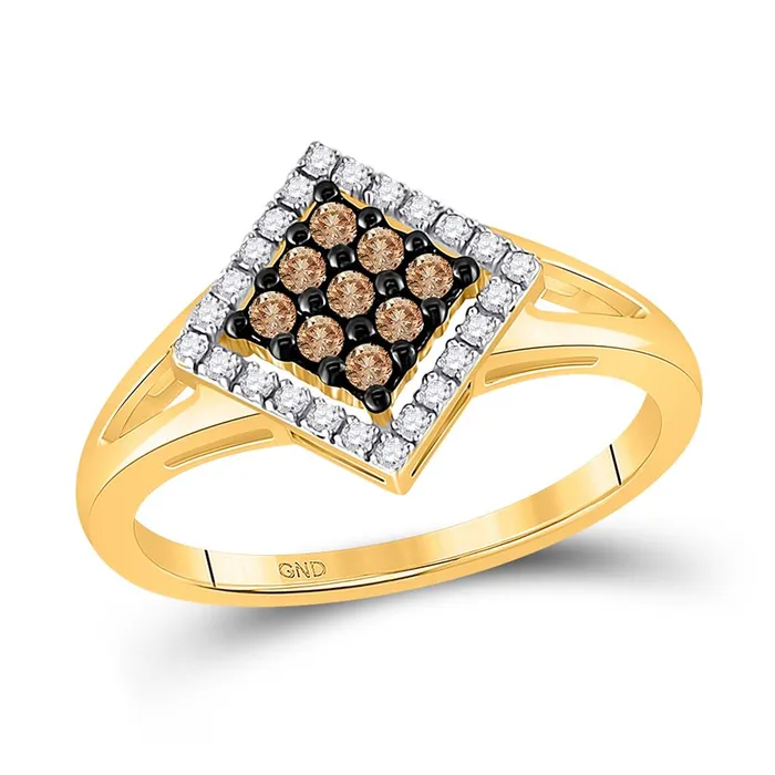 10k Yellow Gold Round Brown Diamond Square Cluster Ring 14 Cttw gndatlanta Rings 10k Yellow Gold Round Brown Diamond Square Cluster Ring 14 Cttw gndatlanta Rings