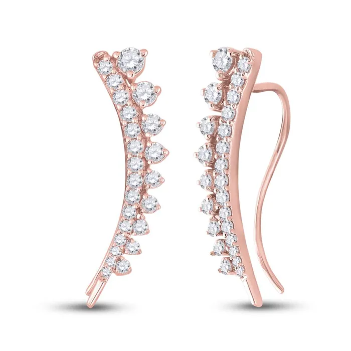 10k Yellow Gold Round Diamond Climber Earrings 1 Cttw gndatlanta Earrings