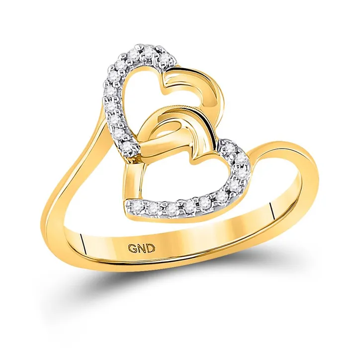 10k Yellow Gold Round Diamond Double Heart Ring 112 Cttw gndatlanta Rings