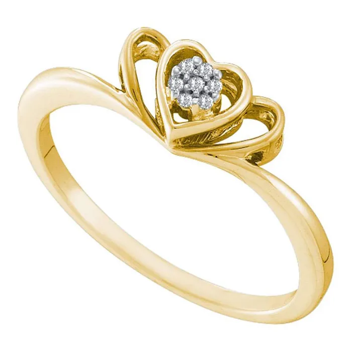 10k Yellow Gold Round Diamond Heart Ring 02 Cttw gndatlanta Rings