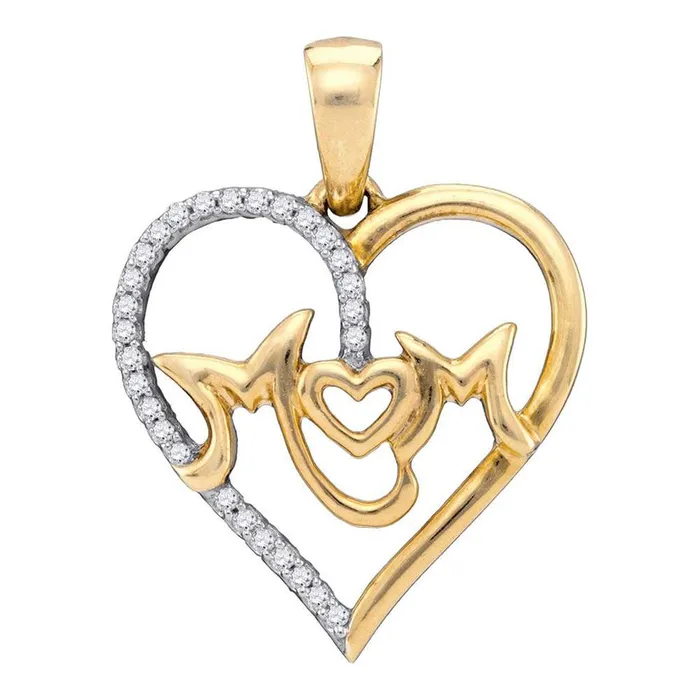 10k Yellow Gold Round Diamond Mom Mother Heart Pendant 110 Cttw gndatlanta Necklaces 10k Yellow Gold Round Diamond Mom Mother Heart Pendant 110 Cttw gndatlanta Necklaces