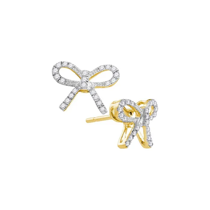 10k Yellow Gold Round Diamond Ribbon Bow Fashion Earrings 15 Cttw gndatlanta Earrings 10k Yellow Gold Round Diamond Ribbon Bow Fashion Earrings 15 Cttw gndatlanta Earrings