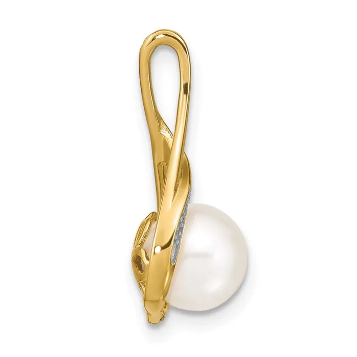 14k 7 8mm White Round Freshwater Cultured Pearl and Diamond Pendant Goldiacom Necklaces