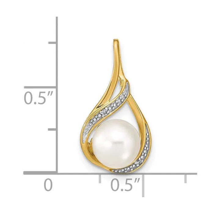 14k 7 8mm White Round Freshwater Cultured Pearl and Diamond Pendant Goldiacom Necklaces