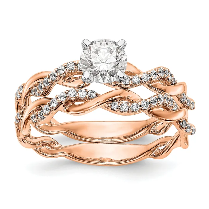14k Rose Gold 110 Ct Lab Grown Diamond VSSI G Peg Set Criss Cross Engagement Ring Goldia Rings