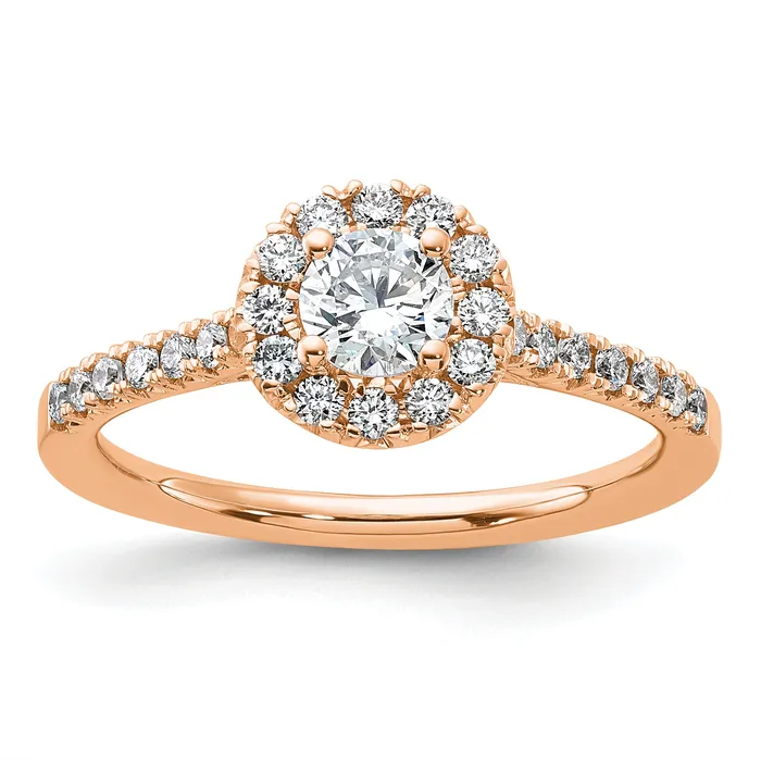 14k Rose Gold 34 Ct Lab Grown Diamond VSSI G Round Halo Engagement Ring Goldia Rings 14k Rose Gold 34 Ct Lab Grown Diamond VSSI G Round Halo Engagement Ring Goldia Rings