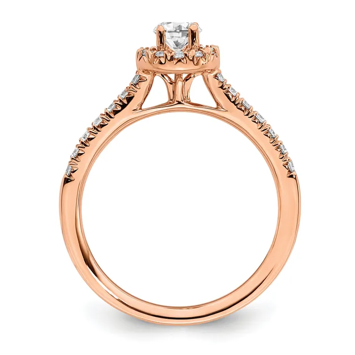 14k Rose Gold 34 Ct Lab Grown Diamond VSSI G Round Halo Engagement Ring Goldia Rings
