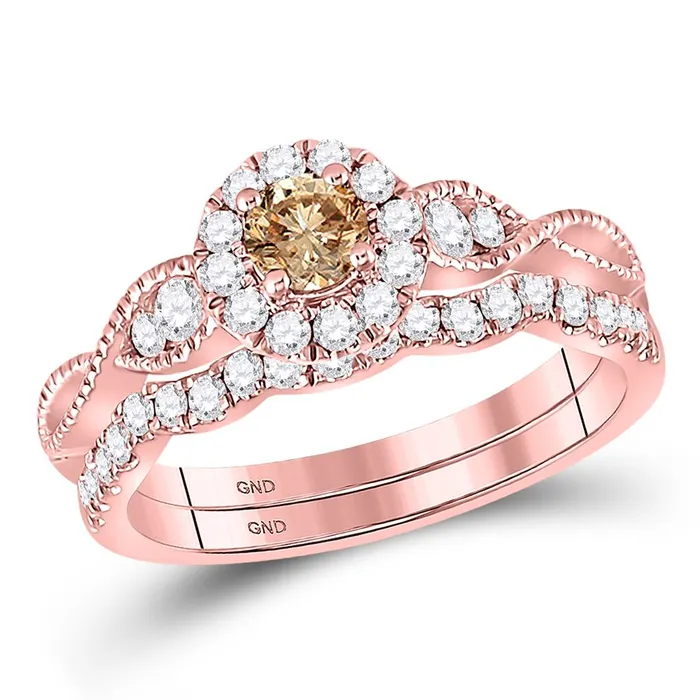 14k Rose Gold Round Brown Diamond Bridal Wedding Ring Set 34 Cttw gndatlanta Rings 14k Rose Gold Round Brown Diamond Bridal Wedding Ring Set 34 Cttw gndatlanta Rings
