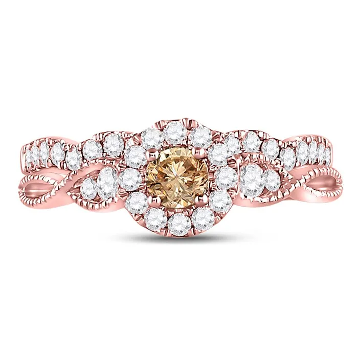 14k Rose Gold Round Brown Diamond Bridal Wedding Ring Set 34 Cttw gndatlanta Rings