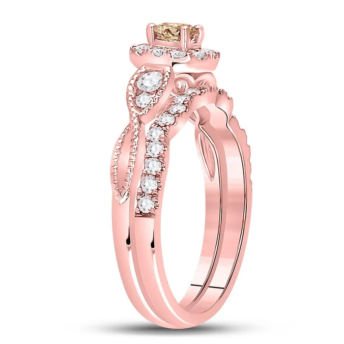 14k Rose Gold Round Brown Diamond Bridal Wedding Ring Set 34 Cttw gndatlanta Rings