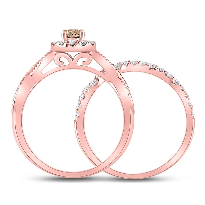 14k Rose Gold Round Brown Diamond Bridal Wedding Ring Set 34 Cttw gndatlanta Rings