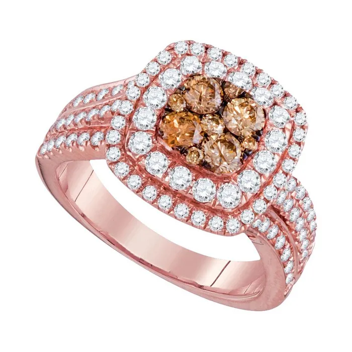 14k Rose Gold Round Brown Diamond Square Cluster Ring 112 Cttw gndatlanta Rings 14k Rose Gold Round Brown Diamond Square Cluster Ring 112 Cttw gndatlanta Rings