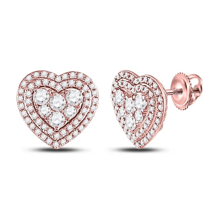 14k Rose Gold Round Diamond Cluster Heart Earrings 1 Cttw gndatlanta Earrings 14k Rose Gold Round Diamond Cluster Heart Earrings 1 Cttw gndatlanta Earrings