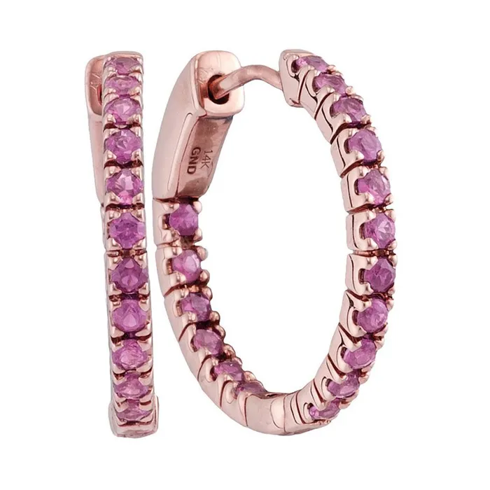 14k Rose Gold Round Ruby Inside Outside Hoop Earrings 114 Cttw gndatlanta Earrings 14k Rose Gold Round Ruby Inside Outside Hoop Earrings 114 Cttw gndatlanta Earrings