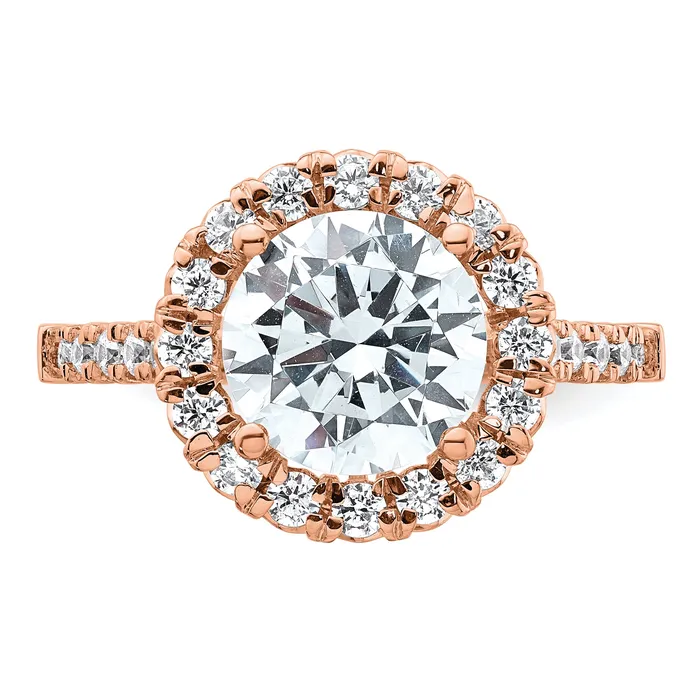 14k Rose Gold White 58 Ct Lab Grown Diamond VSSI G 3 Ct Center Round Engagement Ring Goldia Rings
