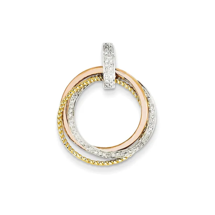14k Tricolor Gold Real Diamond Moveable Circle Pendant Goldia PreStyled Sets