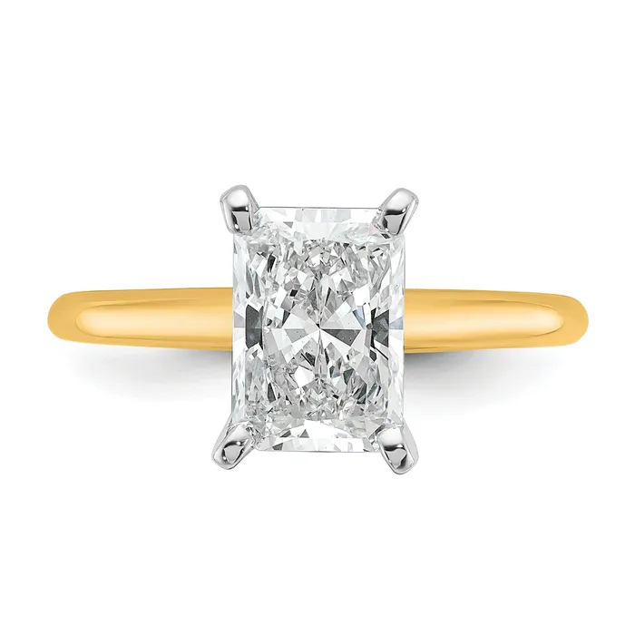 14k Twotone 2 Ct Certified Lab Grown Diamond VSSI G Radiant Solitare Engagement Ring Goldia Rings
