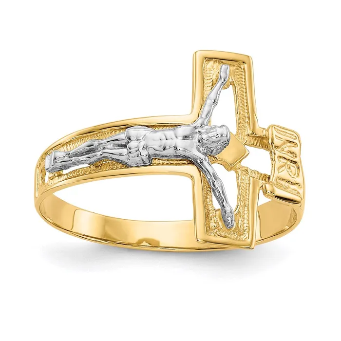 14K TwoTone Gold Crucifix Mens Ring Goldia Rings