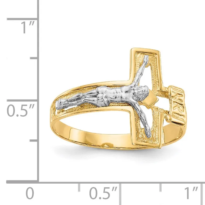14K TwoTone Gold Crucifix Mens Ring Goldia Rings