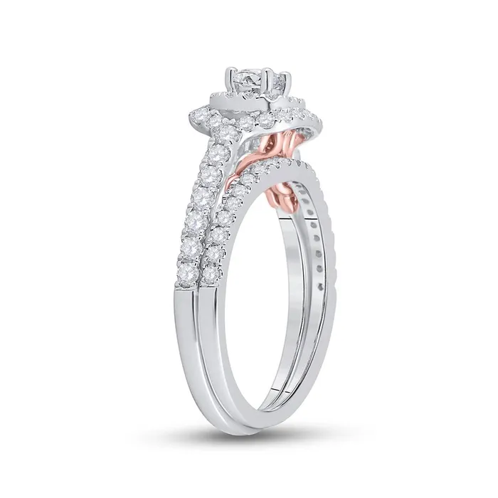 14k Twotone Gold Round Diamond Bridal Wedding Ring Set 1 Cttw Certified gndatlanta Rings