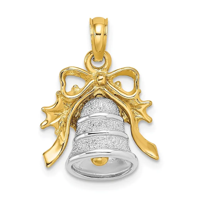 14k Twotone Gold Twotone Gold 3D Christmas Bell and Holly Charm Goldia Rings 14k Twotone Gold Twotone Gold 3D Christmas Bell and Holly Charm Goldia Rings