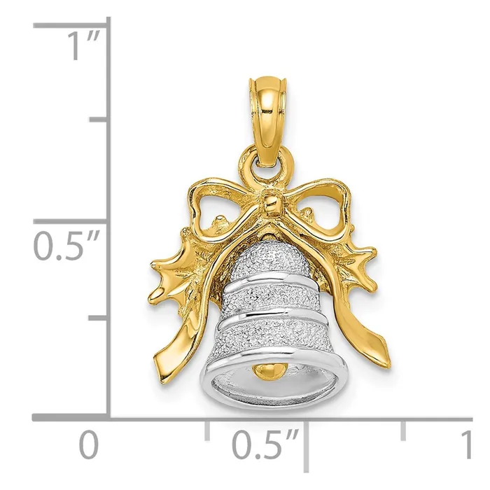 14k Twotone Gold Twotone Gold 3D Christmas Bell and Holly Charm Goldia Rings