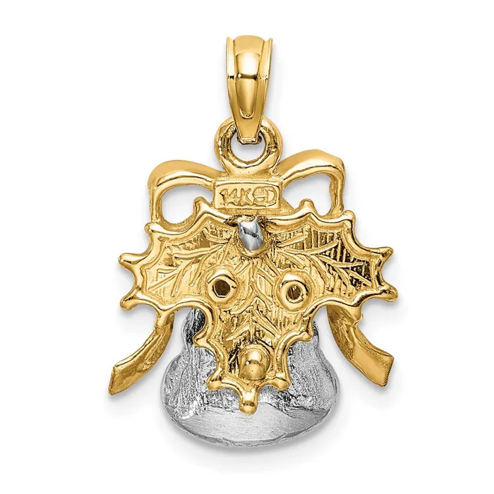 14k Twotone Gold Twotone Gold 3D Christmas Bell and Holly Charm Goldia Rings