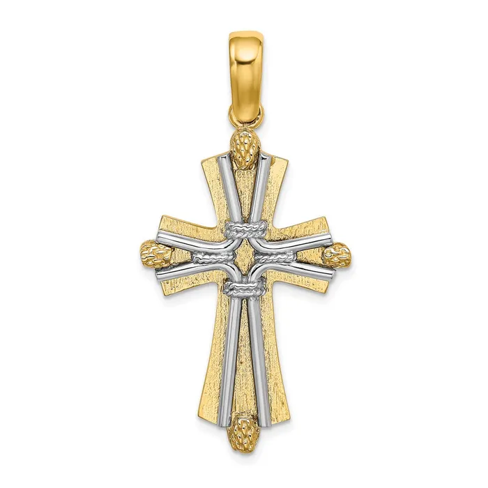 14k Twotone Gold W Rhodium DC and Wire Cross Charm Goldia Rings