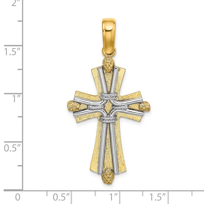 14k Twotone Gold W Rhodium DC and Wire Cross Charm Goldia Rings