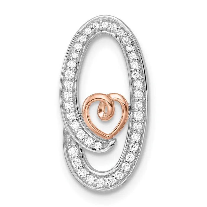 14k TwoTone Gold White and Rose Oval With Heart Real Diamond Chain Slide Goldia Rings 14k TwoTone Gold White and Rose Oval With Heart Real Diamond Chain Slide Goldia Rings