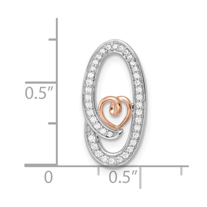 14k TwoTone Gold White and Rose Oval With Heart Real Diamond Chain Slide Goldia Rings