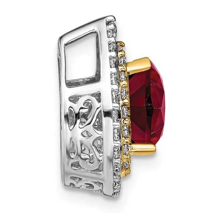 14k Twotone Two Tone 12 Ct Lab Grown Diamond VSSI G and Lab Created Ruby Chain Slide Pendant Goldia Rings