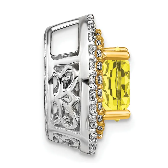 14k Twotone Two Tone 15 Ct Lab Grown Diamond VSSI G and Lab Created Yellow Sapphire Chain Slide Pendant Goldia Rings