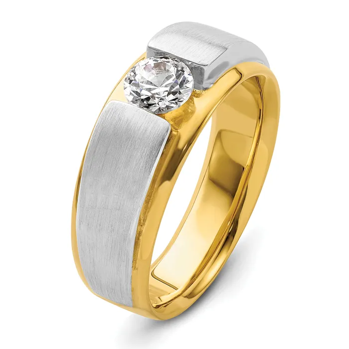 14k Twotone Two Tone 34 Ct Lab Grown Diamond VSSI G Satin Mens Ring Goldia Rings