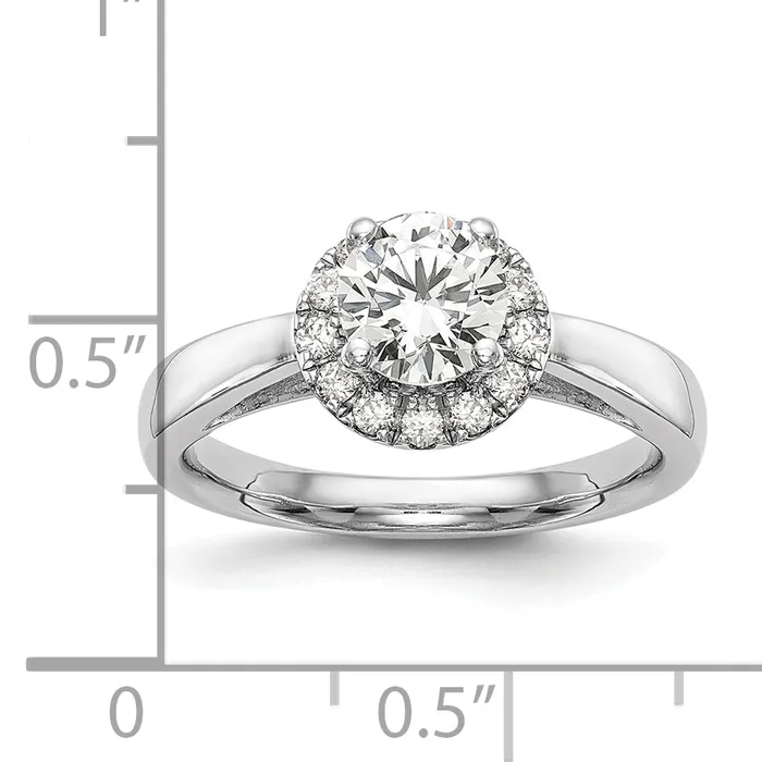 14k White Gold 13 Ct Lab Grown Diamond VSSI G 1 Ct Center Round Halo Engagement Ring Goldia Rings